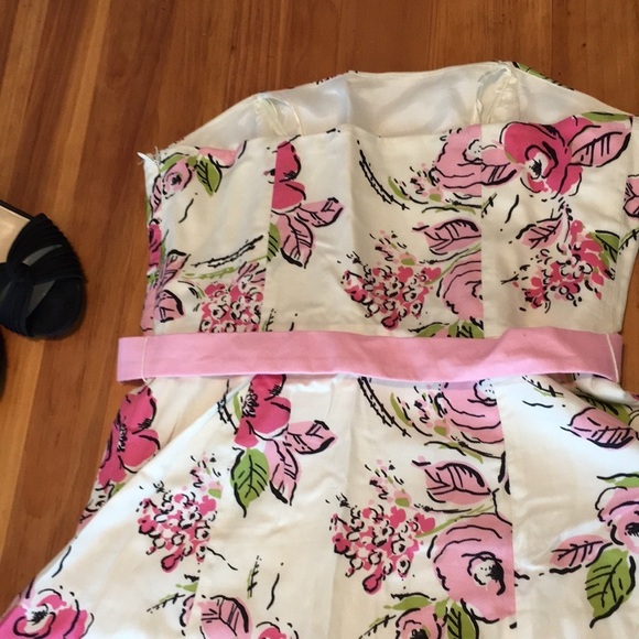 Vintage Ann Taylor Petites Strapless Floral Dress w/Belt - Picture 4 of 9